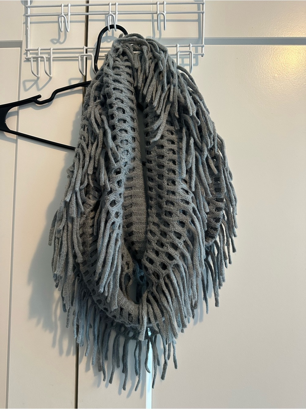 Gray Knit Fringe Infinity Scarf - Home Accents